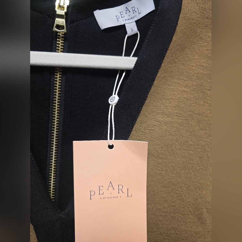 NWT Pearl Lela Rose Double Face Reversible Jersey Dress Womens Small Tan Black - Picture 16 of 16